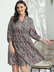 Ditsy Floral Lantern Sleeve V Neck Dress