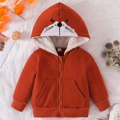 Baby Girls Thermal Zipper Hoodies With Animal Face