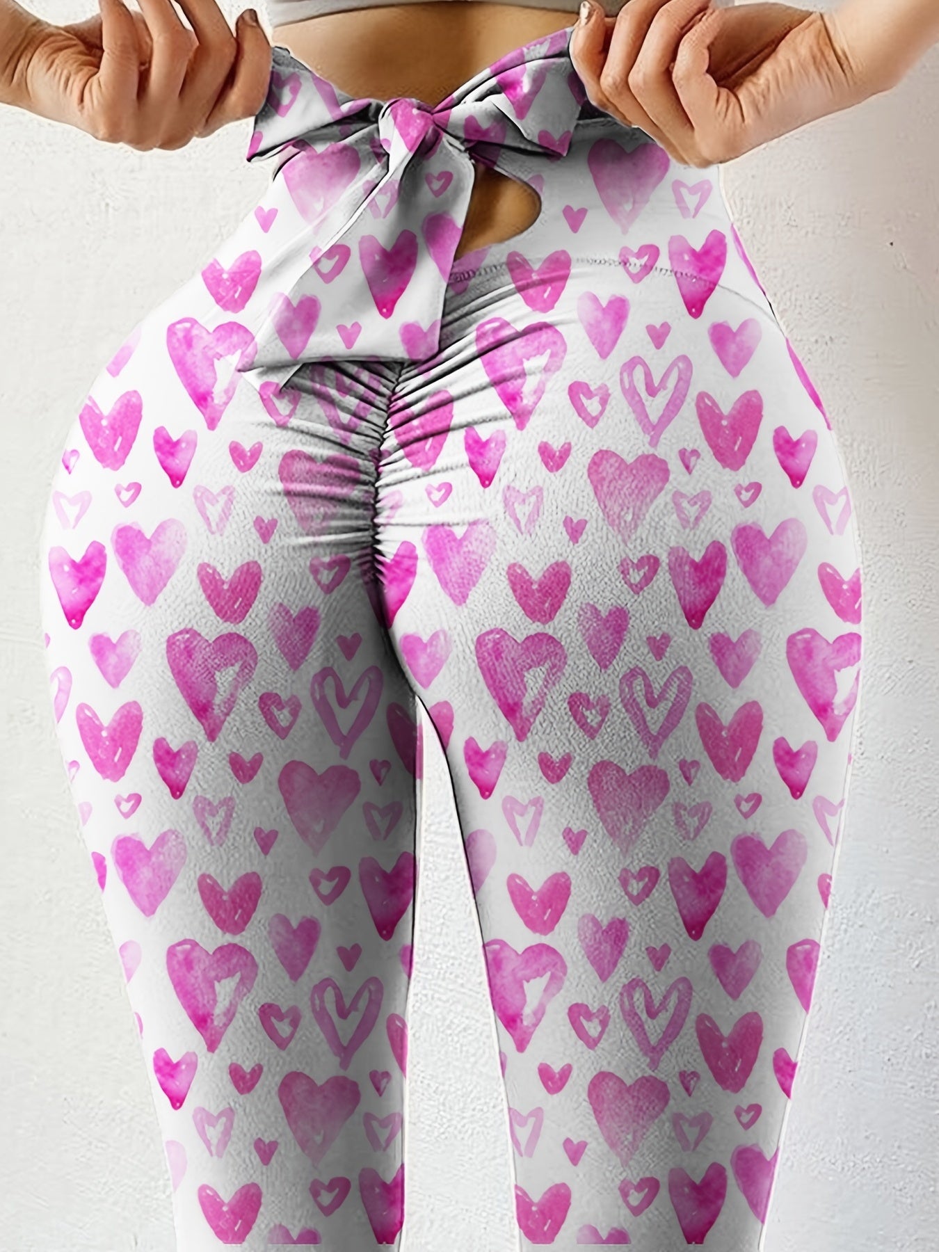 Sports Leggings Women's Plus Heart Print Cut Out Tie Back High Stretch