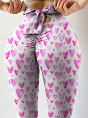 Sports Leggings Women's Plus Heart Print Cut Out Tie Back High Stretch