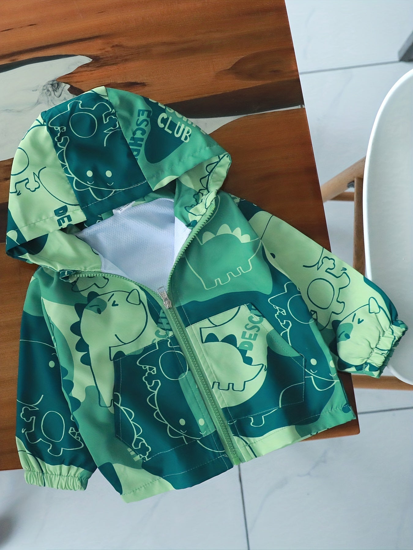 Boys Dinosaur Print Hooded Zip Up Jacket