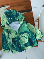 Boys Dinosaur Print Hooded Zip Up Jacket
