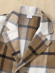 Boys Trench Coat Button Down Blazer Top Plaid Print Gentleman Kids Clothes