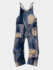 Marble Print Dual Pocket Overall Jumpsuit