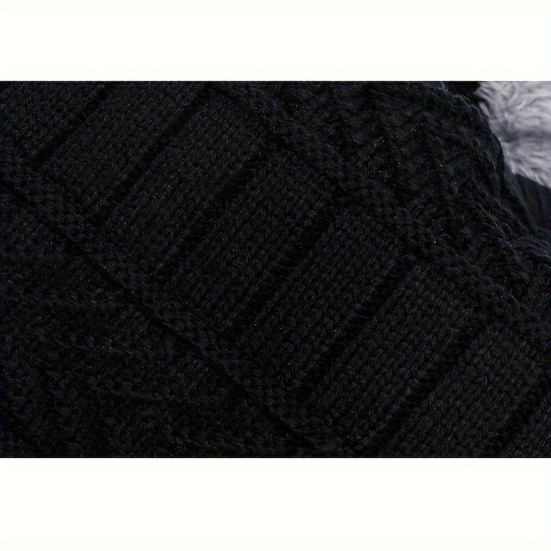 Winter Warm Hat & Neck Scarf Set Thick Knitted Beanie Velvet Lined Hats