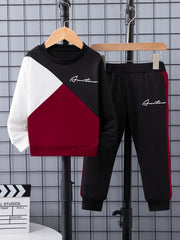 Boy's Letter Print 2pcs Sweatshirt & Sweatpants Set for Spring Fall