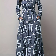 Geometric Print Button Up Maxi Shirt Dress