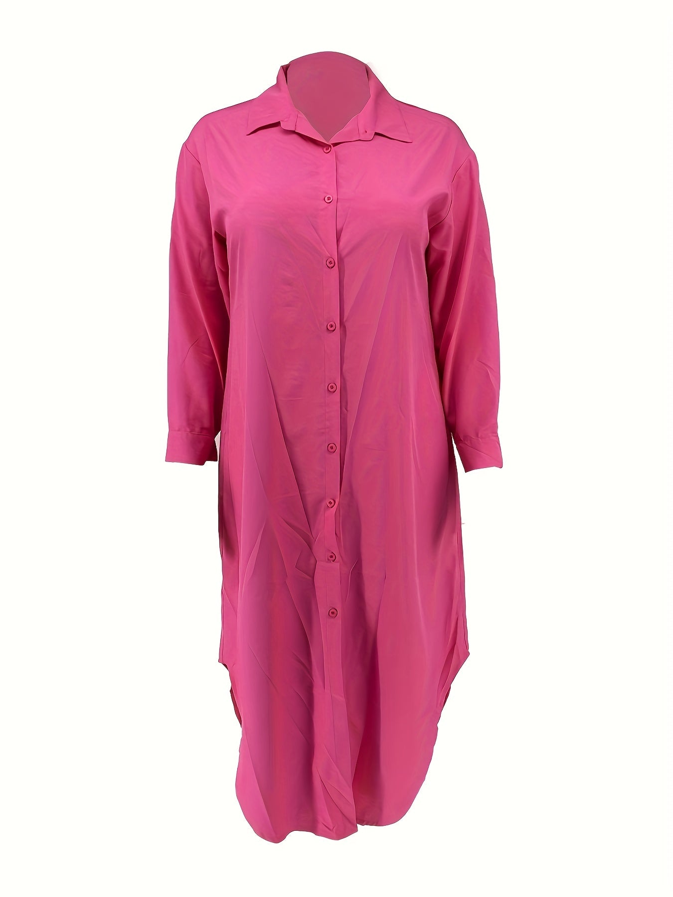 Solid Button-Up Maxi Shirt Dress