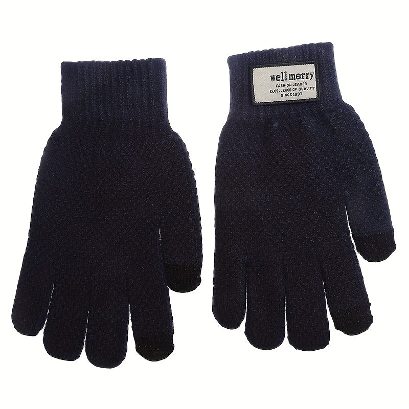 Men's Knitted Gloves Velvet Thickened Warm Touch Screen Cycling Gloves