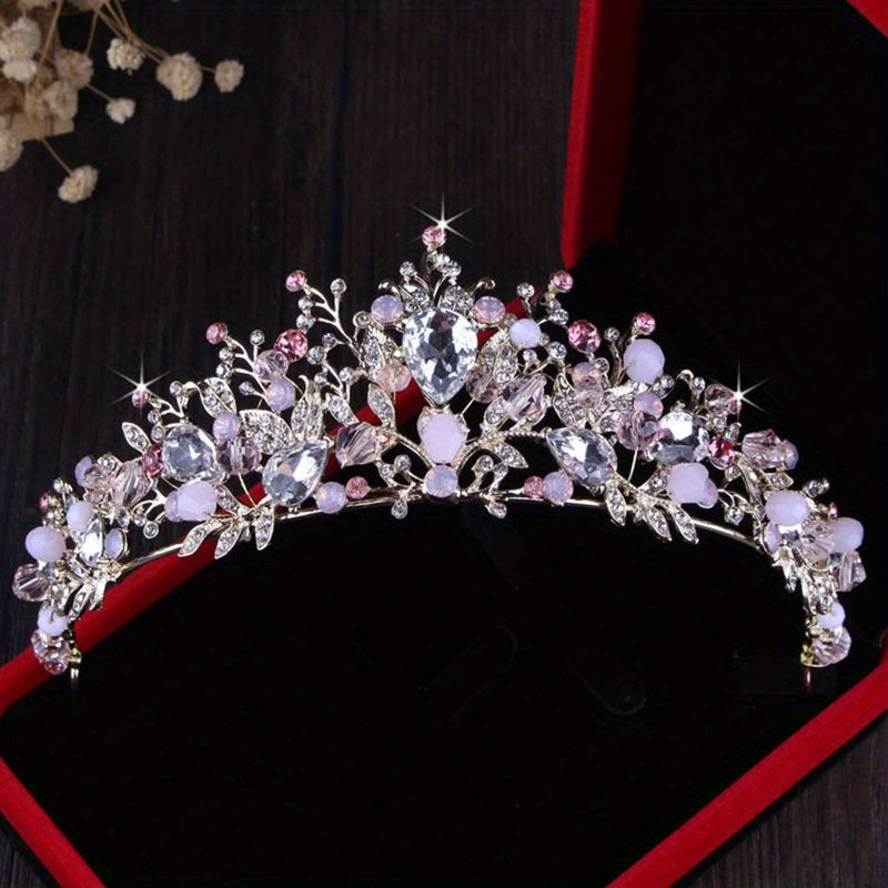 Pink Tiara Crystal Bridal Crown Wedding Hair Accessories