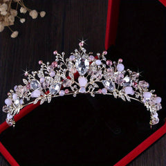 Pink Tiara Crystal Bridal Crown Wedding Hair Accessories