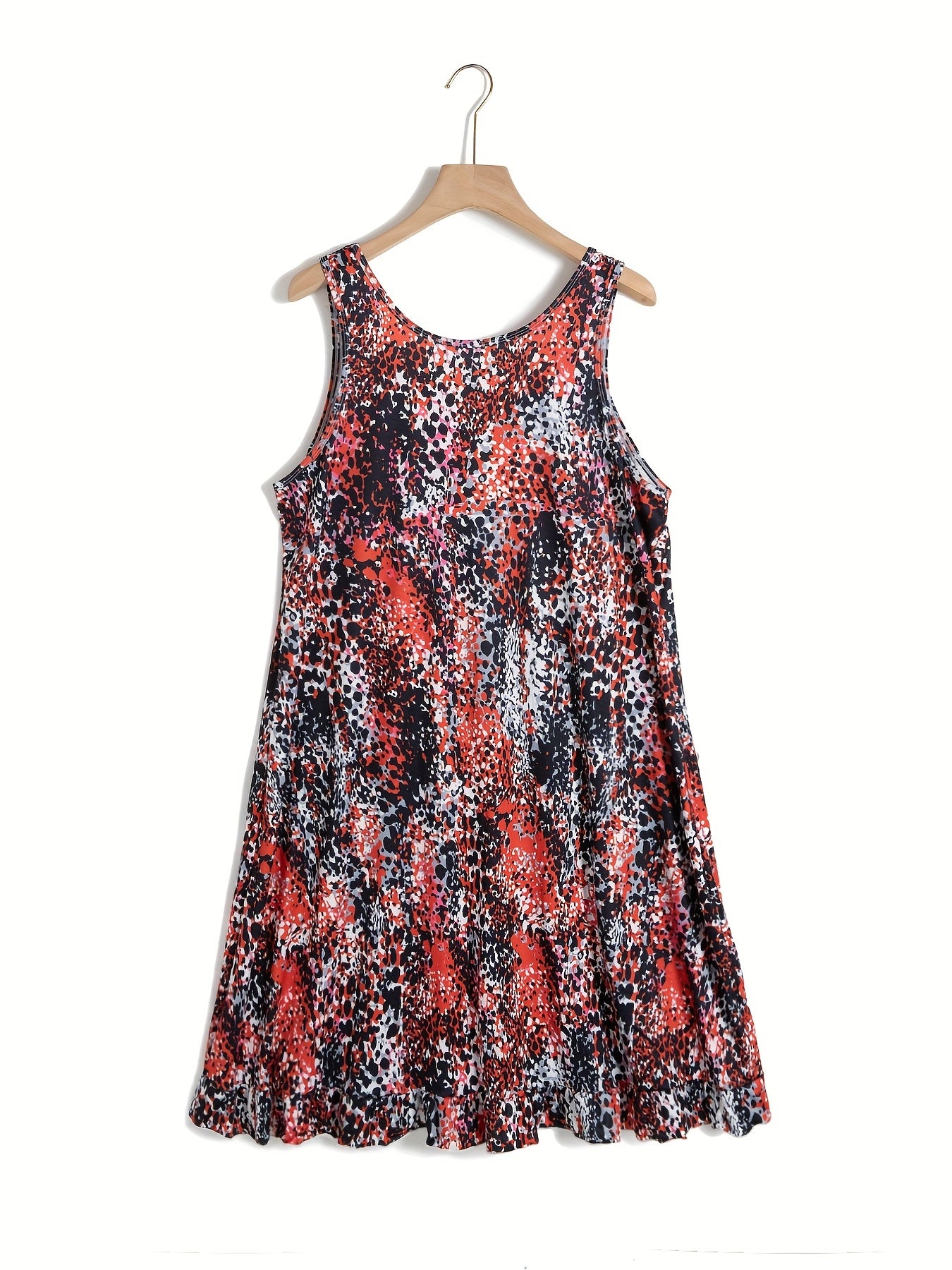 Tie Dye & Leopard Print Round Neck Tank Sleep Dress
