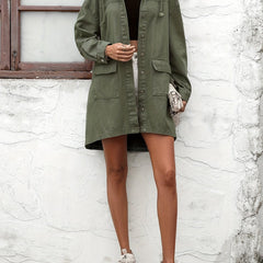 Hooded Long Denim Jacket Single Breasted Button Coat