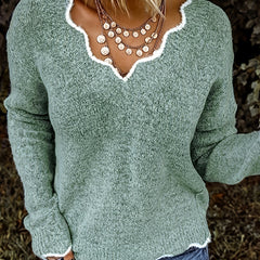 Casual Sweater Women's Plus Colorblock V Neck Jumper