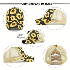 Sunflower Cross Elastic Mesh Cap Cotton Ponytail Baseball Cap