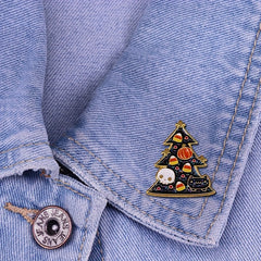 Christmas Tree Glittering Pin Pumpkin Candy Ghost Cat Brooch Halloween