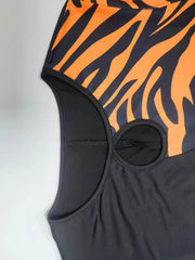 Graphic Print Splicing Dress Sexy Bodycon Crew Neck Keyhole Dress