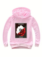 Rose Graphic Hoodie 95% Cotton Pullover for Girls Kids Fall