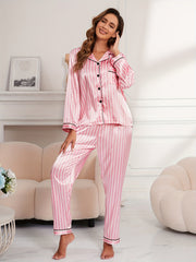 Striped Satin Pajama Set Long Sleeve Top & Pants