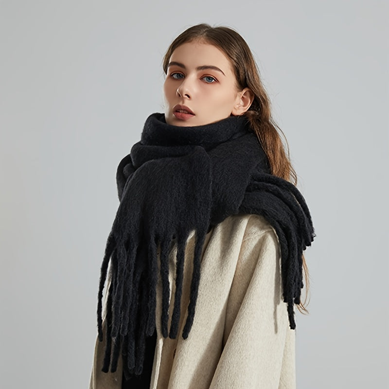 Winter Thick Tassel Scarf Warm Fuzzy Cold Windproof Chunky Scarf