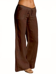 Drawstring Lace up Loose Pants Casual Solid Wide Leg