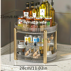 Double Layer Golden Turntable Kitchen Storage Shelf