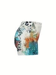 Allover Print Skinny Shorts Casual Stretchy Women's Clothing