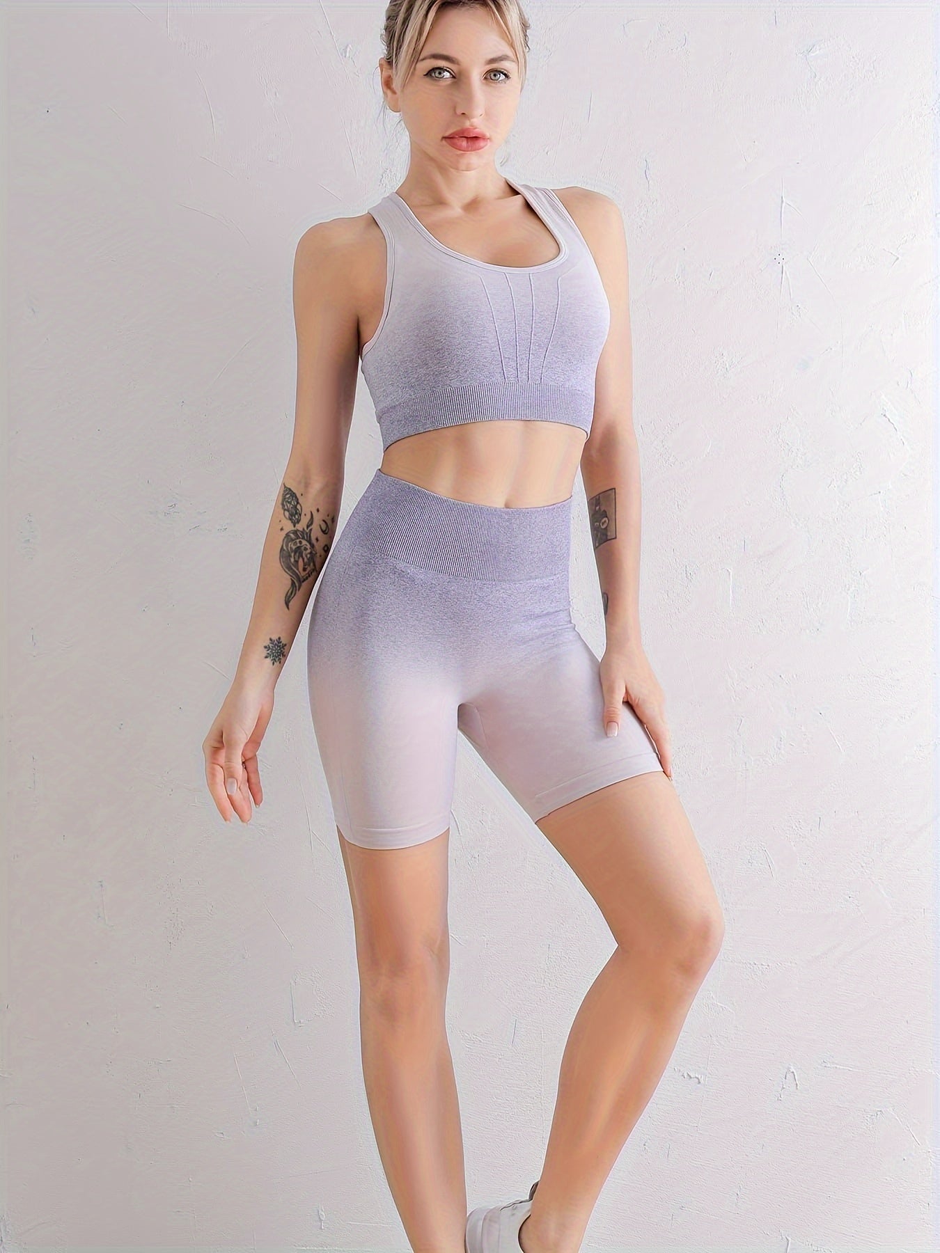 Gradient Yoga Workout Set Sports Bra & Shorts Suit Women's Activewear