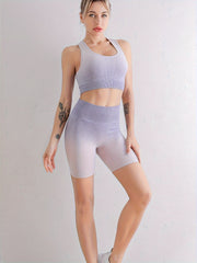 Gradient Yoga Workout Set Sports Bra & Shorts Suit Women's Activewear