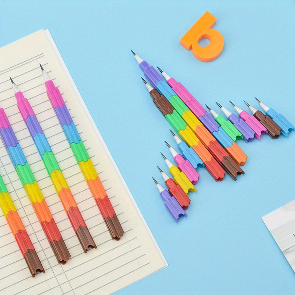 12PCS Colorful Stackable Pencil Party Favors for Kids Back to School Supplies