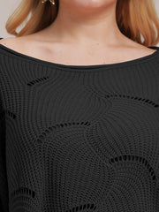Boat Neck Loose Fit Sweater Women's Plus Casual Solid Sweater
