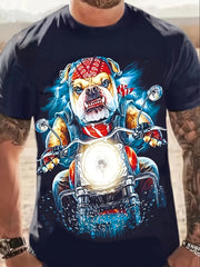 Men's 3D Dog Biker Print Tee for Summer Outdoors