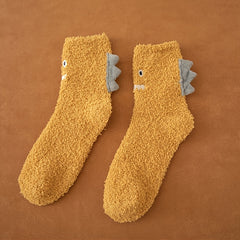 Cartoon Dinosaur Fuzzy Socks Soft Fluffy Slipper Socks Winter Cozy Warm Socks