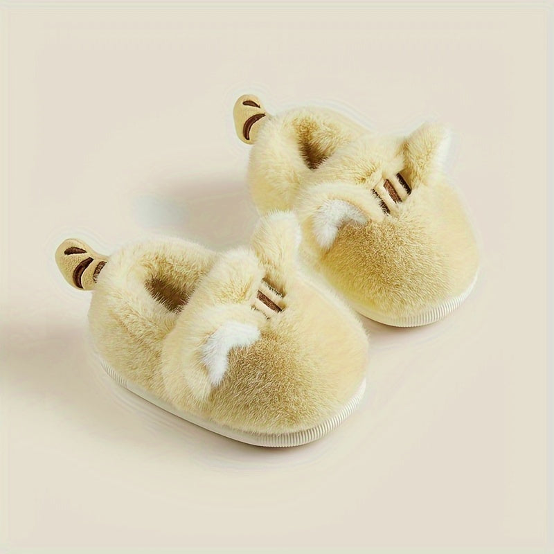 Girls' Cartoon Kitten Furry House Shoes, Non Slip Soft Bottom Walking Shoes