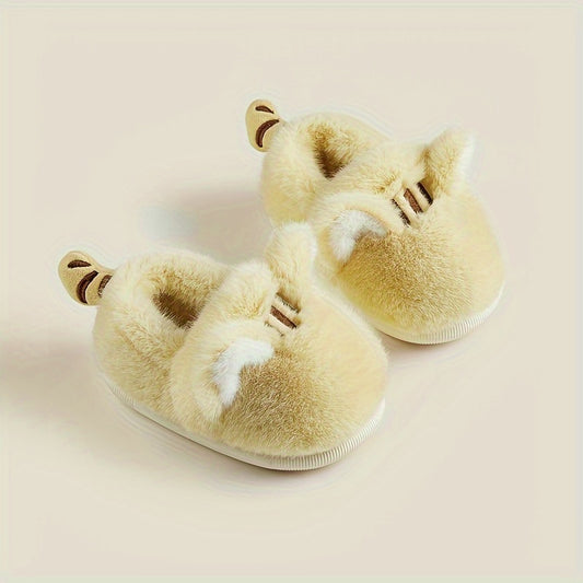 Girls' Cartoon Kitten Furry House Shoes, Non Slip Soft Bottom Walking Shoes