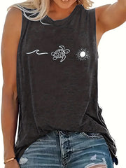 Women's Solid Graphic Tank Top - Sleeveless Crew Neck Tank