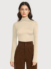 Solid Long Sleeve Turtleneck Top Soft High Neck Tee Shirt