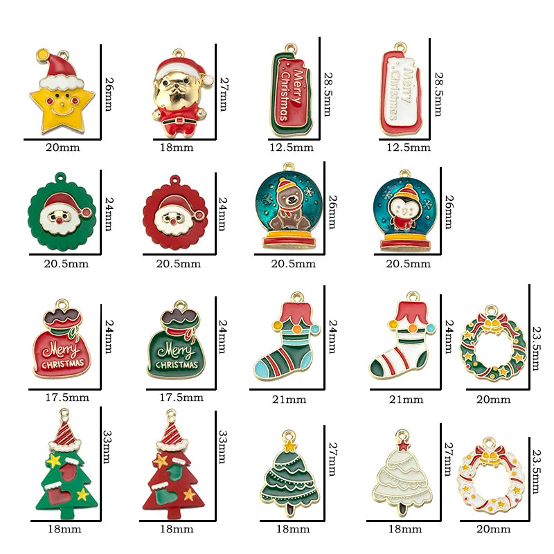 10pcs Christmas Tree Socks Enamel Charm DIY Bracelet Necklace Accessories