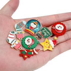 10pcs Christmas Tree Socks Enamel Charm DIY Bracelet Necklace Accessories