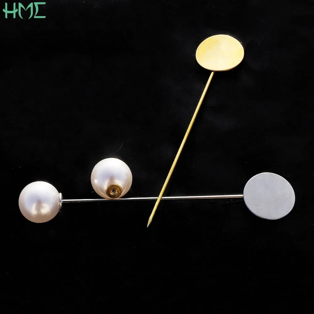 10pcs Rhodium Pearl Alloy Brooch Pin Base Blank Tray DIY Accessory