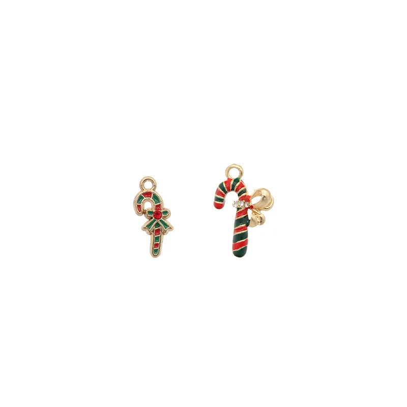 10pcs Christmas Crutch Enamel DIY Charms for Jewelry Making