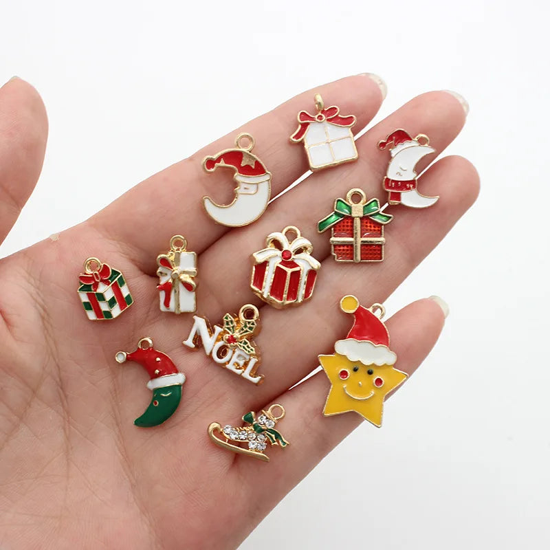 10pcs Christmas Star Moon Enamel DIY Charms for Jewelry Making