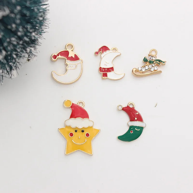 10pcs Christmas Star Moon Enamel DIY Charms for Jewelry Making