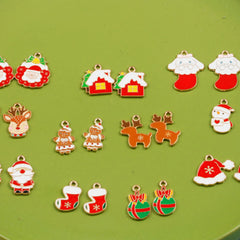 10pcs Christmas Ginger Stockings Deer Enamel DIY Charms for Bag Earring Necklace