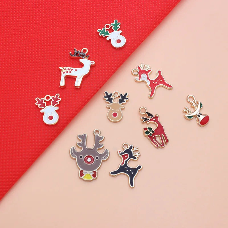 10pcs Christmas Reindeer Enamel Charms DIY Bag Earring Necklace Jewelry Making
