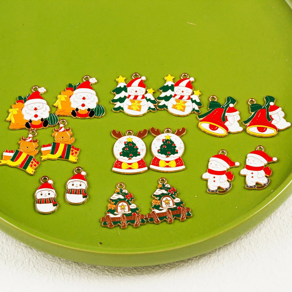 10pcs Christmas Santa Tree Snowman Enamel DIY Charms for Bag Earring Necklace