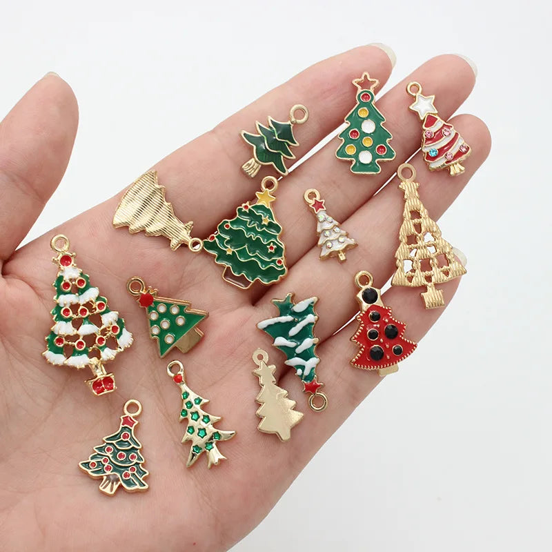 10pcs Christmas Tree Enamel DIY Charms for Jewelry Making Pendant
