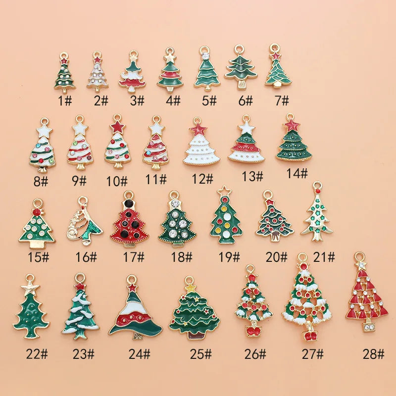 10pcs Christmas Tree Enamel DIY Charms for Jewelry Making Pendant