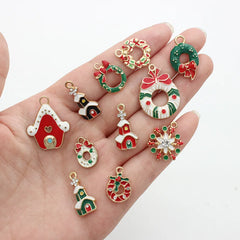 10pcs Christmas House Enamel Charms for Jewelry Making DIY Pendant
