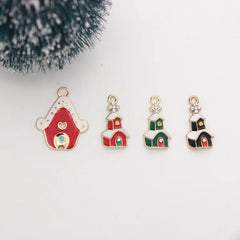 10pcs Christmas House Enamel Charms for Jewelry Making DIY Pendant